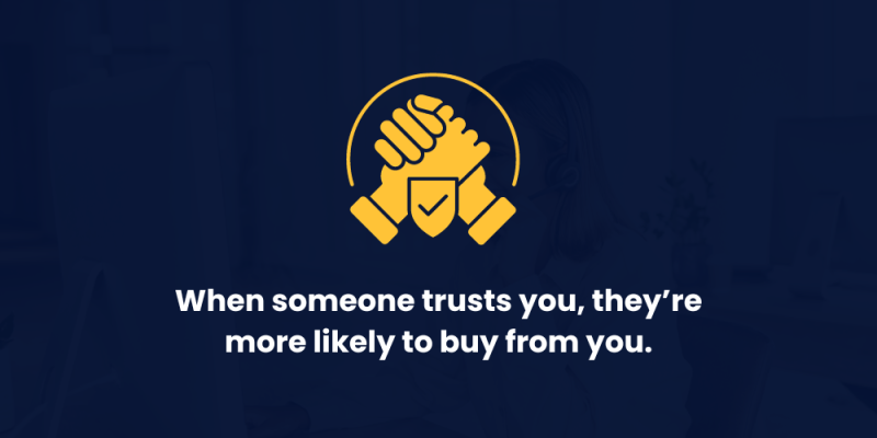 Trust icon with quote about trust leading to sales.