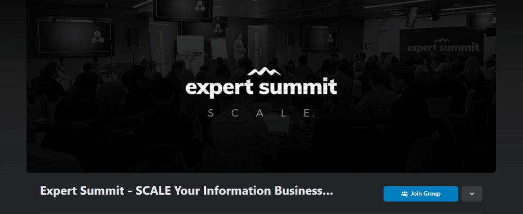 Live business conference event titled Expert Summit focused on scaling info-product businesses and digital growth.